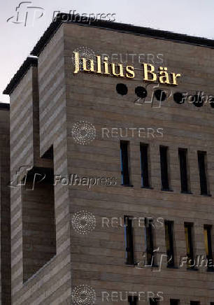 A logo is pictured on Swiss private bank Julius Baer building in Geneva