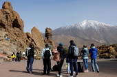 FILE PHOTO: The Teide mountain appears snowy after the heavy rains of recent days on the island of Tenerife
