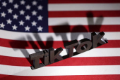 Illustration shows TikTok logo and U.S. flag