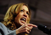 Democratic presidential nominee and U.S. Vice President Kamala Harris attends a campaign event in Madison