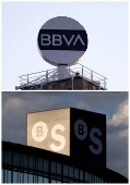 FILE PHOTO: FILE PHOTO: A combination picture shows the logos of BBVA bank and Sabadell bank