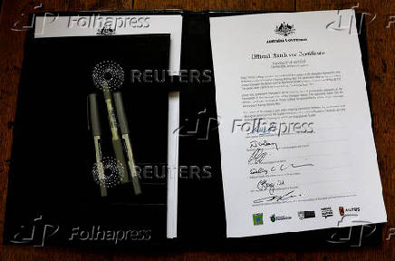 The Official Handover certificate for the handover of the Gweagal Spears, in the presence of the Australian High Commissioner and representatives of the Australian Institute of Aboriginal and Torres Strait Islander Studies (AIATSIS)