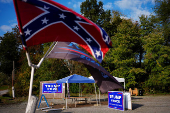 Roadside stand selling Trump merchandise in Valencia