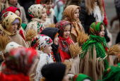 Children dressed in traditional Ukrainian costumes attend a Christmas celebration in Lviv