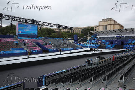 Preparativos para a cerimnia de abertura dos Jogos  de Paris