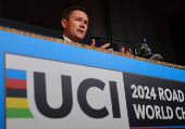 UCI President Lappartient attends a press conference in Zurich