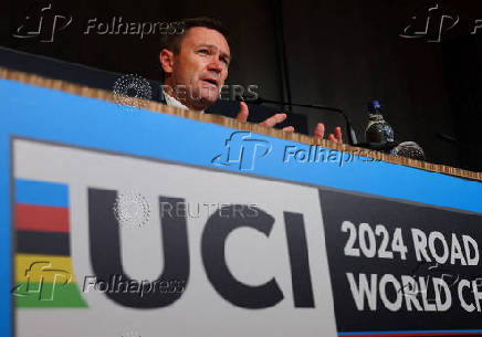 UCI President Lappartient attends a press conference in Zurich