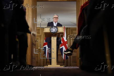 British Prime Minister Starmer holds press conference on migration in London