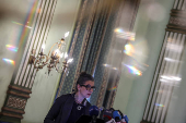 U.N. expert Francesca Albanese gives remarks to the press during a visit to Egypt