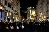 Christmas lights switched on at Rue Faubourg Saint-Honore in Paris