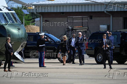 U.S. President Joe Biden boards Marine One as he departs for Washington from the Delaware Air National Guard Base in New Castle