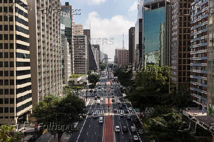 A drone view shows Paulista Avenue in Sao Paulo