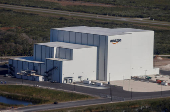 Amazon's Project Kuiper facility is shown in an aerial image at the Kennedy Space Center in Cape Canaveral