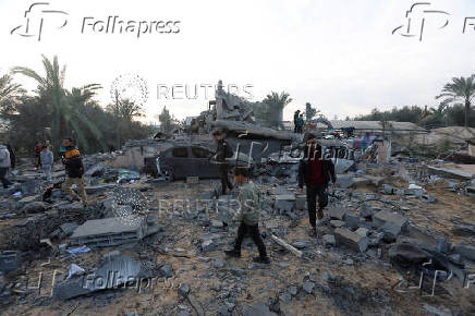 Aftermath of an Israeli strike on a house in Deir Al-Balah in the central Gaza Strip