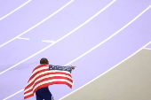 Final masculina de 100m no atletismo, nas Olimpadas de Paris 2024