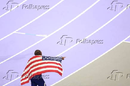 Final masculina de 100m no atletismo, nas Olimpadas de Paris 2024