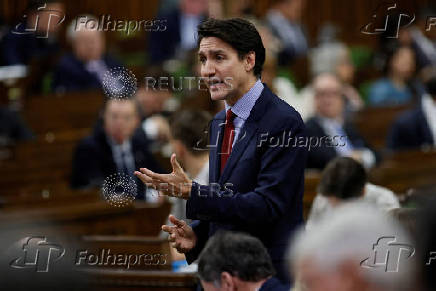 Canada's Prime Minister Justin Trudeau speaks during Question Period in the House of Commons on Parliament Hill in Ottawa