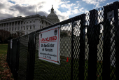 Security fencing encircles the US Capitol building in Washington