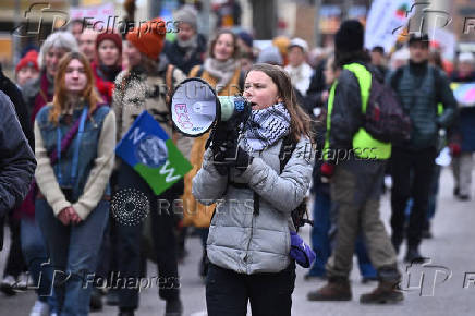 Greta Thunberg attends the Fridays for Future climate strike in Stockholm