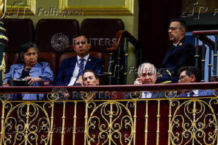 Carolina Gonzalez, daughter of Venezuelan opposition presidential candidate Edmundo Gonzalez, and Venezuelan opposition leader Antonio Ledezma attend a debate at the Spanish parliament, in Madrid