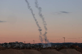 Israel's Iron Dome anti-missile system operates for interceptions as projectiles are launched from Lebanon towards Israel