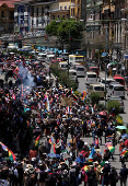 People protest against food shortages and rising prices in the food basket, in La Paz