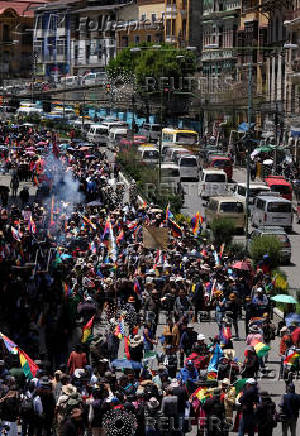 People protest against food shortages and rising prices in the food basket, in La Paz