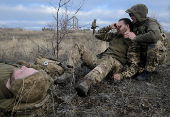 Ukrainian servicemen attend a training near the town of Siversk