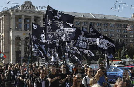 Ukrainians take part in procession for the 'Day of Defenders of Ukraine' in Kyiv