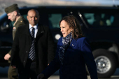 U.S. Vice President and Democratic presidential candidate Kamala Harris walks to her motorcade upon arrival at Reno-Tahoe International Airport in Reno