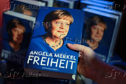 Hardback copies of former German Chancellor Merkel's autobiography 