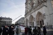 French President Macron visits Notre-Dame in Paris