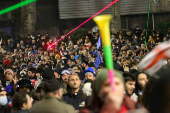 Georgian opposition supporters protest against government's EU application delay, in Tbilisi