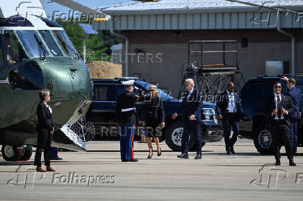 U.S. President Joe Biden boards Marine One as he departs for Washington from the Delaware Air National Guard Base in New Castle