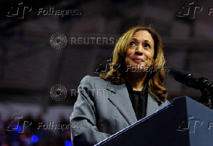 Democratic presidential nominee and U.S. Vice President Kamala Harris attends a campaign event in Madison