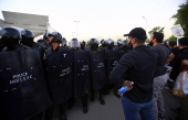 Supporters of Hezbollah Brigades protest against the killing of Nasrallah, in central Baghdad