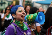 Demonstrators take part in a rally to mark International Safe Abortion Day, in Bogota