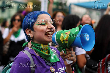 Demonstrators take part in a rally to mark International Safe Abortion Day, in Bogota