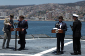 Chile's President Gabriel Boric and France's President Emmanuel Macron visit icebreaker 'Almirante Viel', in Valparaiso