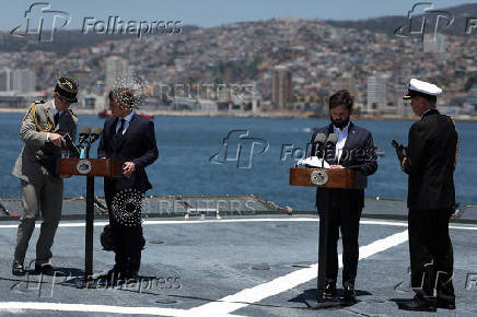 Chile's President Gabriel Boric and France's President Emmanuel Macron visit icebreaker 'Almirante Viel', in Valparaiso