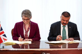 Britain's Home Secretary Yvette Cooper meets Iraq's Minister of Interior Abdul Amir Al-Shammari, in Baghdad