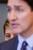 Canada's Prime Minister Justin Trudeau takes part in a press conference on Parliament Hill in Ottawa