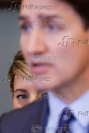 Canada's Prime Minister Justin Trudeau takes part in a press conference on Parliament Hill in Ottawa