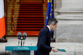 Taoiseach (Prime Minister) Simon Harris makes a statement at Government Buildings calling a General Election, in Dublin