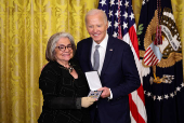 U.S President Biden gives the Presidential Citizens Medal, one of the country's highest civilian honors, during a ceremony at the White House in Washington