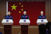 China's Shenzhou-18 spaceflight mission crew interview in Jiuquan