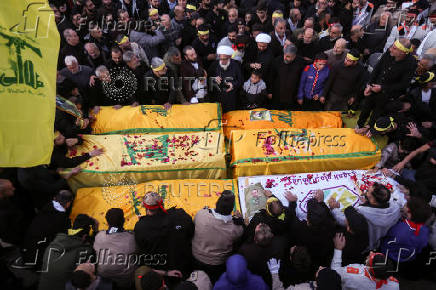 Funeral of Hezbollah fighters who were killed during hostilities with Israeli forces, in Maarakeh