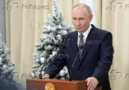 Russian President Putin attends a press conference in Leningrad region