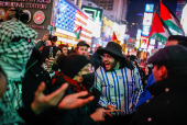 Pro-Palestinian protesters rally to stand with Palestinians in Gaza following the announcement of the ceasefire, in New York