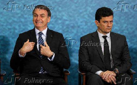 O presidente Jair Bolsonaro com o ministro da Justia, Sergio Moro, em cerimnia em Braslia